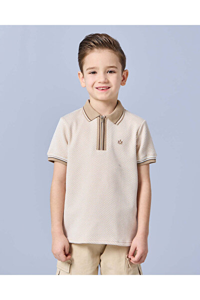 REDTAG Boys Beige Jacquard Polo Shirt