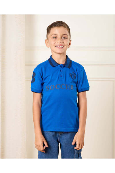 REDTAG Boys Blue Soccer Club Polo Shirt