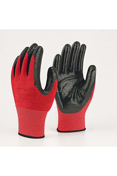 Badem10 Red Black Zebra Nitrile Coated Work Gloves 10 XL High Grip Flexible Comfortable Working Gloves