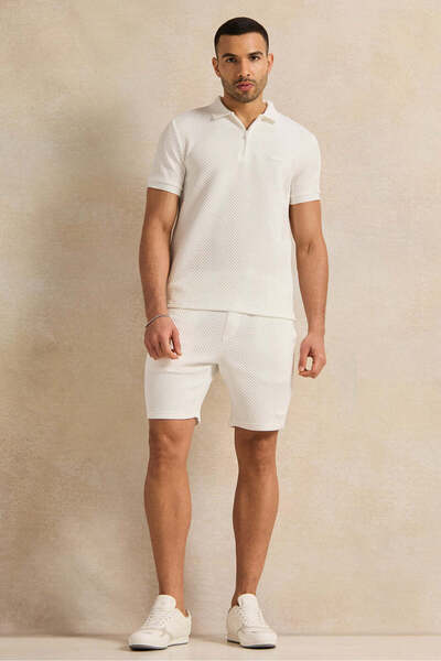 REDTAG Men White Jacquard Polo Shirt