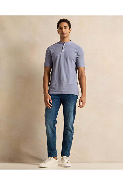 REDTAG Men Purple Henley Polo Shirt