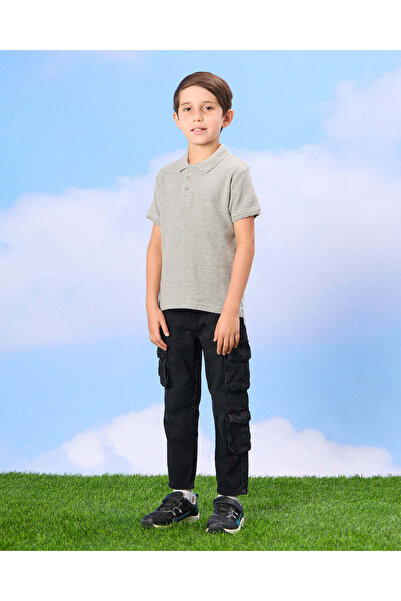 REDTAG Boys Grey Mandarin Polo Shirt