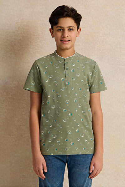 REDTAG Senior Boys Green Printed Polo Shirt