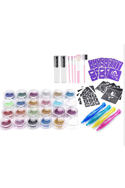 Krista Set de tatuaje cu sclipici pentru copii, Beauty Bomb, cu 24 de culori