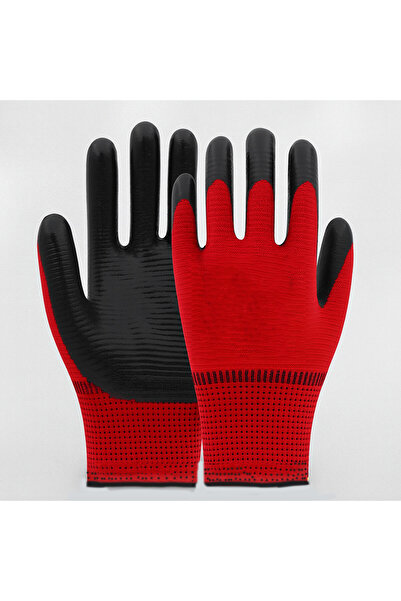Badem10 Red Black Zebra Nitrile Coated Work Gloves 10 XL High Grip Flexible Comfortable Working Gloves
