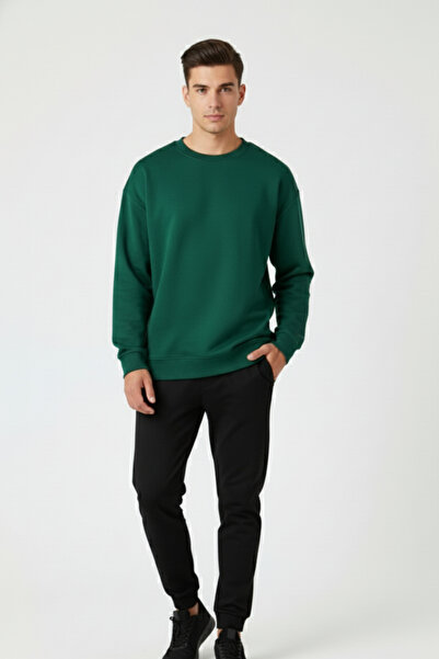 KOZİA OUTDOORS Baskısız Basic Oversize Bisiklet Yaka Şardonlu Unisex Rahat Ka...