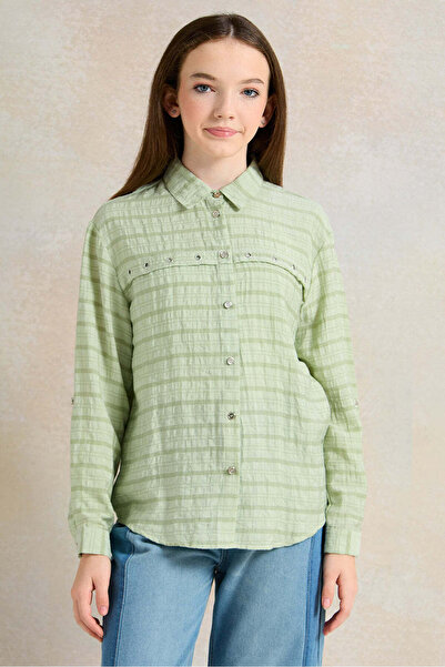 REDTAG قميص أخضر مزخرف للفتيات الكبيرات