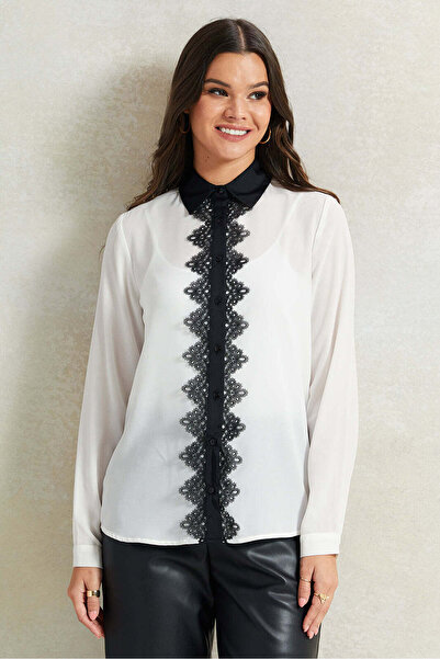 REDTAG Women White Embellished Collared Blouse