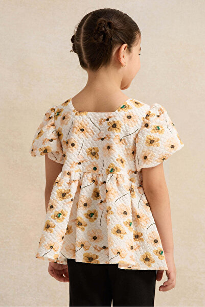 REDTAG Girls Cream Printed Blouse