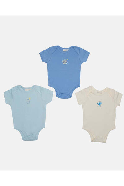 REDTAG Baby Blue Short Sleeve Bodysuit Set (Pack of 3)