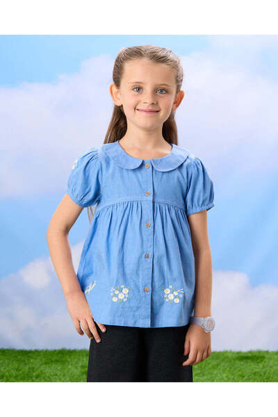 REDTAG Girls Blue Embroidered Blouse