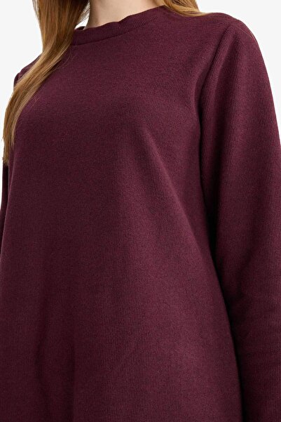 DeFacto Regular Fit Bisiklet Yaka Uzun Kollu Kemerli Maxi Elbise G1885AX25WN