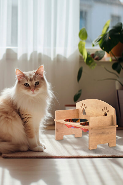 Trend Kitchen PawLovy Sevimli ve Ergonomik Ahşap Yükseltilmiş Mama Standı (Ta...