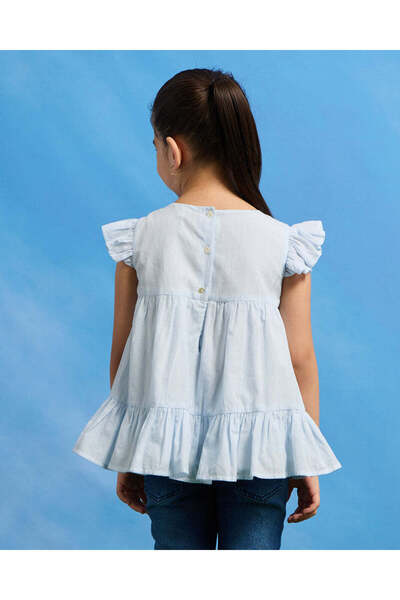 REDTAG Girls Blue Button Back Blouse