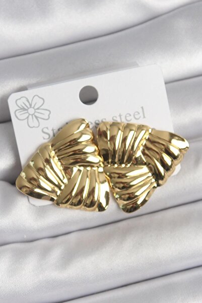 REBORN DESIGN 316 Steel Gold Color Embroidered Triangle Model Women's Earrings