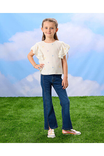 REDTAG Girls Ivory Embroidered Frill Sleeve Blouse