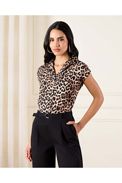 REDTAG Women Brown Printed Drop Shoulder Button Down Shirt