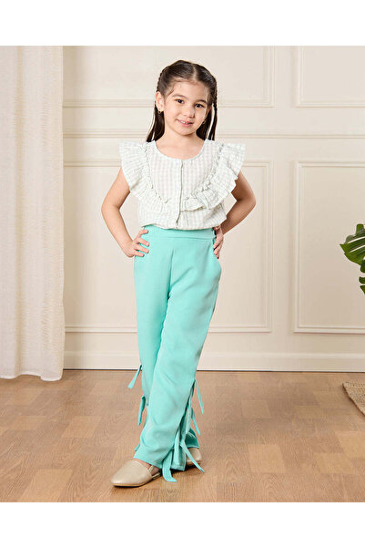 REDTAG Girls Blue Checkered Front Knot Top