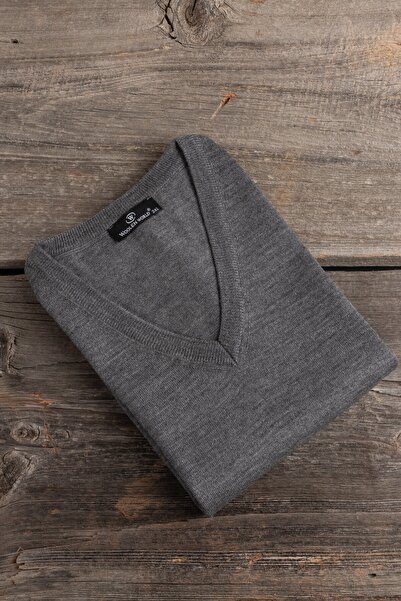 Woolen World Πλεκτό πουλόβερ με λαιμόκοψη V (μεγάλο μέγεθος)