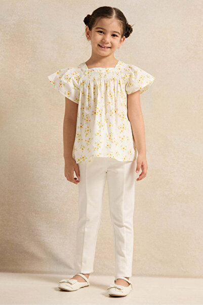 REDTAG Girls White Floral Printed Blouse