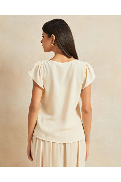 REDTAG Women Beige Ruffle Sleeve Detailed Blouse