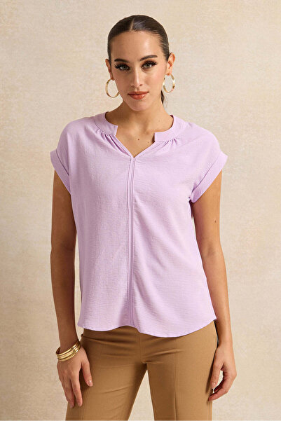 REDTAG Women Lilac Roll Up Sleeve Blouse