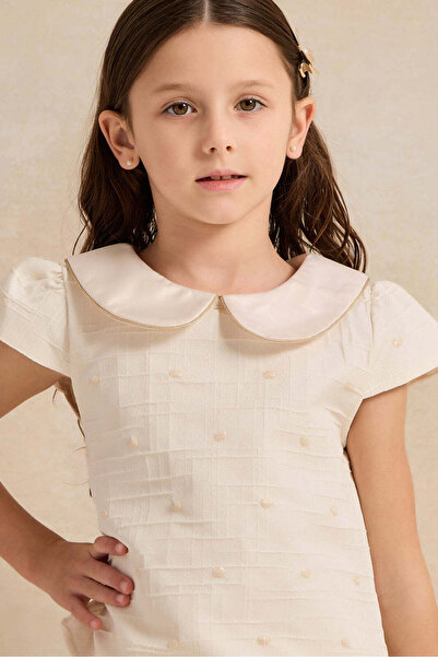 REDTAG Girls White Polka Dot Jacquard Blouse