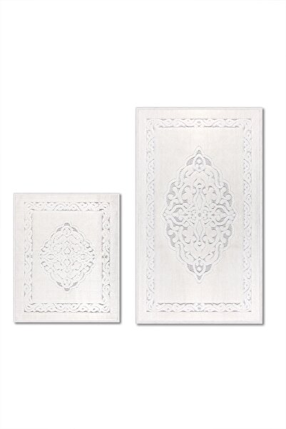 Bluenity Pamukkale Natural Cotton 2-Piece Bath Mat Set 60X100+50X60 cm - Ecru