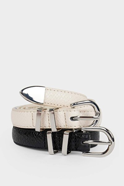 DeFacto Γυναικεία οβάλ αγκράφα από συνθετικό δέρμα 2 τεμαχίων casual ζώνη F3361AXNS