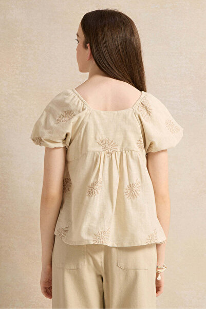 REDTAG Senior Girls Beige Embroidered Top