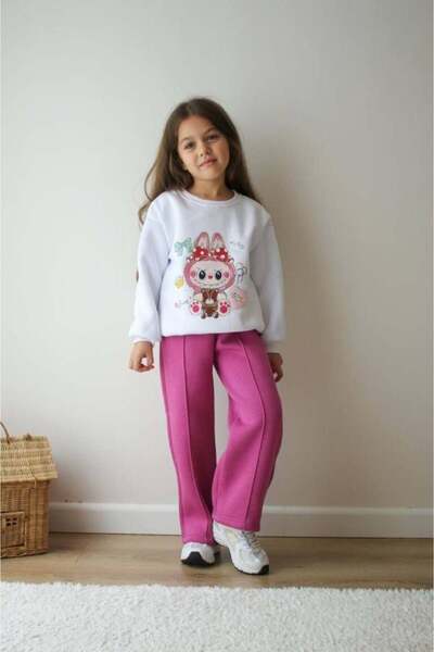 Canlook Labubu Detailed Hooded Girl's Suit Winter Cotton Tracksuit Set