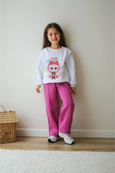 Canlook Labubu Detailed Hooded Girl's Suit Winter Cotton Tracksuit Set