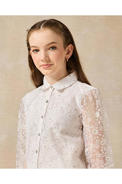 REDTAG Senior Girls White Organza Embellished Blouse