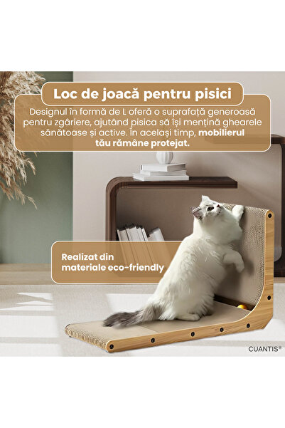 Cuantis Cat scratching post, durable corrugated cardboard, with toy, resistant, stable, 60 × 40 × 25 cm