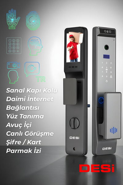 Desi QUiC Q033+ Akıllı Kilit Sanal Kol, Yüz Tanıma, Avuç İçi, Parmak, Şifre, ...