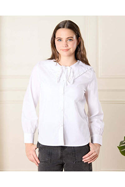 REDTAG Senior Girls White Pearl Embellished Shirt
