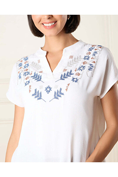 REDTAG Women Ivory Embroidered Blouse