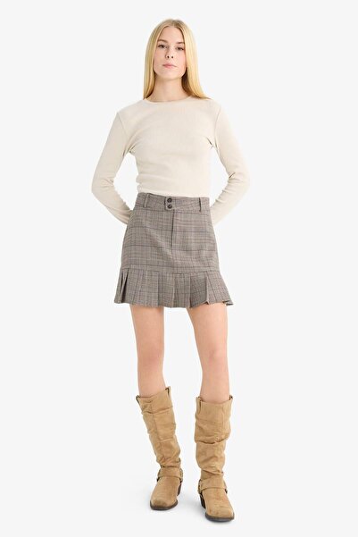 DeFacto Pilise Kareli Normal Bel Mini Etek G3453AX25WN