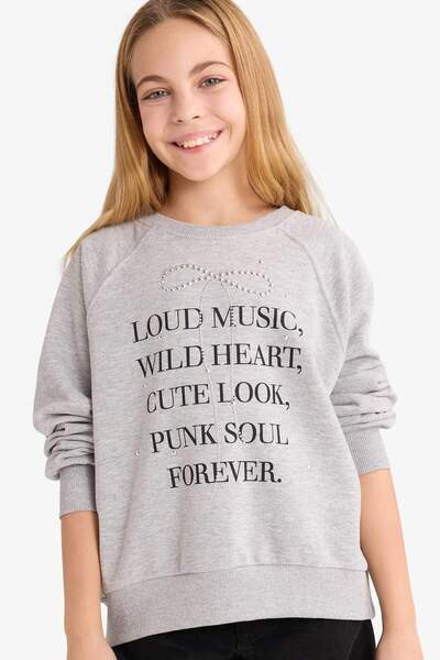 DeFacto Girl's Relax Fit Crew Neck Printed Sweatshirt G3742A825Wn