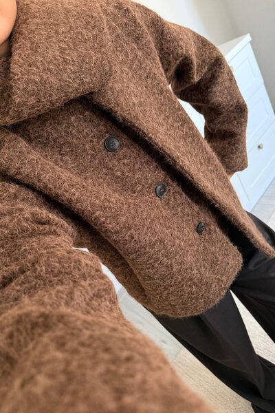 SHILSEE BEUTİQUE Women's Tie-Up Buttoned Corduroy Jacket Brown