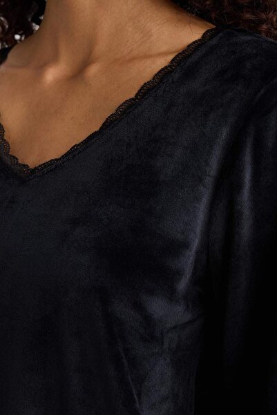 DeFacto Pijama Takımı Regular Fit Uzun Kollu Velur Üst Uzun Alt-Fall in Love E8691AX25WN