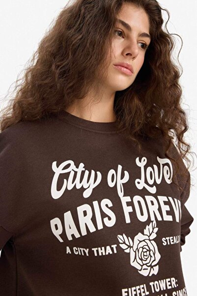 DeFacto Регулярна кройка, обло деколте, принт, суитшърт E8602AX25WN