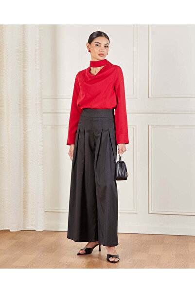 REDTAG Women Burgundy Cowl Neck Blouse