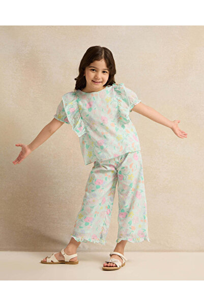 REDTAG Girls Blue Floral Printed Blouse