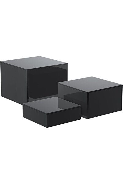 Slasa 3PCS Black Acrylic Buffet Display Risers 6x7x8 Inch – Nesting Cube Stand Set