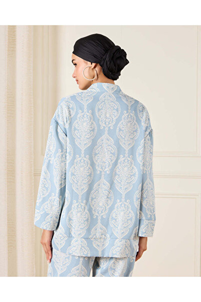 REDTAG Women Blue Printed Oversize Shirt Blouse