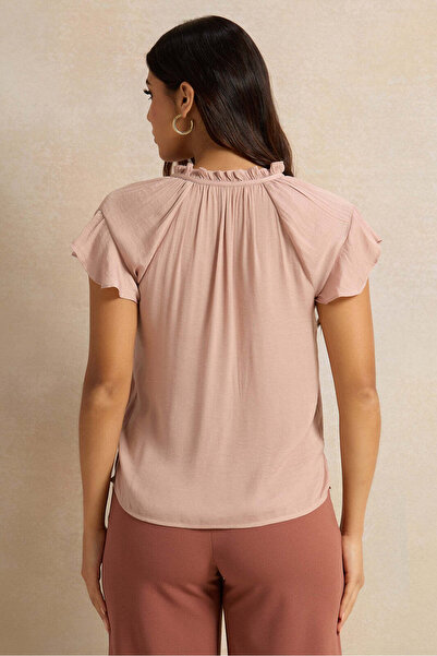 REDTAG Women Pink Ruffle Sleeve Satin Top