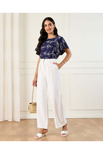 REDTAG Women Navy Embroidered Top