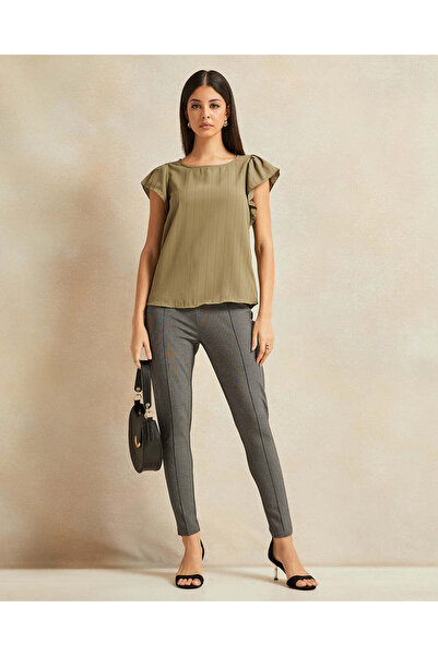 REDTAG Women Olive Ruffle Sleeve Detailed Blouse