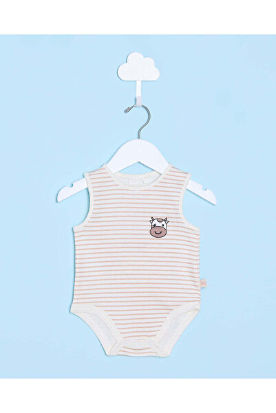 REDTAG Baby Beige Striped Bodysuit